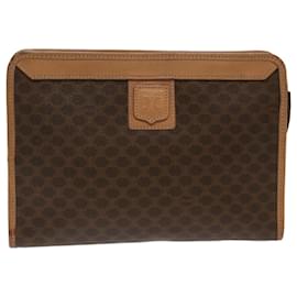 Céline-CELINE Macadam Canvas Clutch Bag PVC Leather Beige Brown Auth bs7212-Brown,Beige