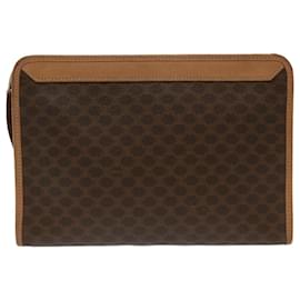 Céline-CELINE Macadam Canvas Clutch Bag PVC Leather Beige Brown Auth bs7212-Brown,Beige