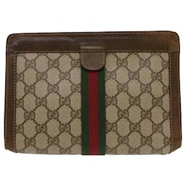 Gucci-GUCCI GG Canvas Web Sherry Line Clutch Bag Beige Red 37.014.2125 Auth yk8078-Red,Beige