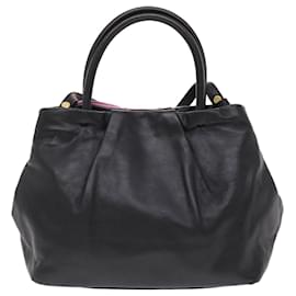 Prada-PRADA Ribbon Hand Bag Leather 2way Black Pink Auth 49914-Black,Pink