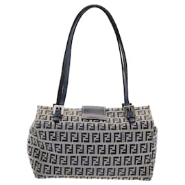 Fendi-FENDI Zucchino Canvas Mamma Baguette Bolso de hombro Nylon Navy Auth 50426-Azul marino