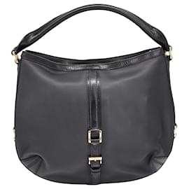 Burberry-Burberry Perforated Grafton Hobo Bag in Black Leather-Black