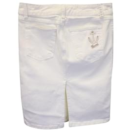 Gucci-Saia jeans Gucci com pingente de âncora dourado em algodão branco-Branco,Cru
