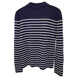 Saint Laurent-Saint Laurent Striped Sweater in Navy Blue Cotton Wool-Navy blue