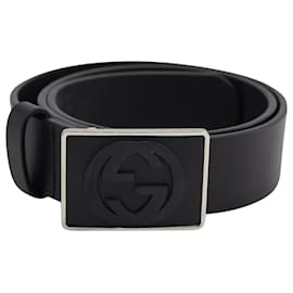 Gucci-Cintura Gucci con fibbia G intrecciata in pelle nera-Nero
