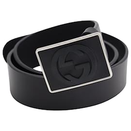 Gucci-Gucci Interlocking G Buckled Belt in Black Leather-Black