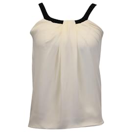 Gucci-Gucci-Bluse mit schwarzem, kontrastierendem Ausschnitt aus elfenbeinfarbener Seide-Weiß,Roh