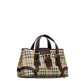 Burberry-Haymarket Check Canvas-Handtasche mit Schnalle-Braun