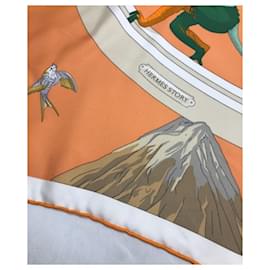 Hermès-*** HERMES Karé90 Bufanda de seda Historia de Hermes-Naranja