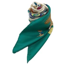 Hermès ***HERMES Karé90 Bufanda de Seda COUVEE D'HERMES Hermes Chicks Verde