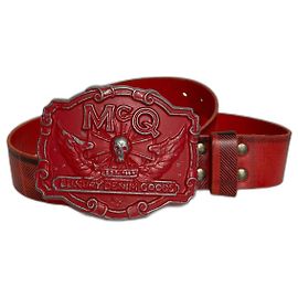 McQ Belt Red Leather with Black Print Red