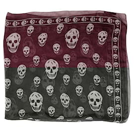 Alexander Mcqueen-Alexander McQueen Purple w. White Skulls & Logo Print Large Silk Scarf Wrap-Purple