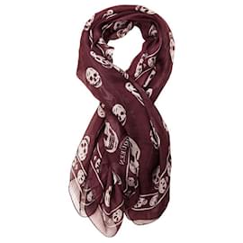 Alexander Mcqueen-Alexander McQueen Purple w. White Skulls & Logo Print Large Silk Scarf Wrap-Purple