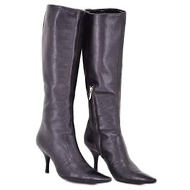 Sergio Rossi Black Leather Pointed Toe Boots Black