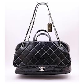 Chanel Cream Black Leather Gabrielle Tote Bag at 1stDibs