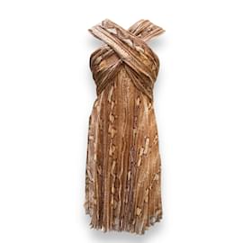 Vestido Christian Dior de seda estampado Python Marrom S Marrom
