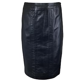 Anne Fontaine-Anne Fontaine Cheryl Black Lace-Up Lambskin Leather Pencil Skirt-Black