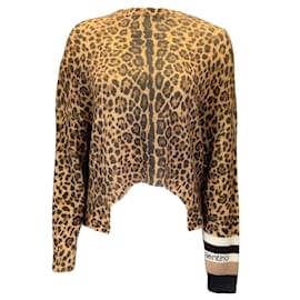 Valentino Tan / Schwarzer Strickpullover aus Kaschmir und Wolle mit Leopardenmuster Kamel