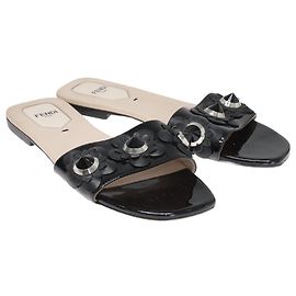 Black Fendi Flowerland Flat Slides Black