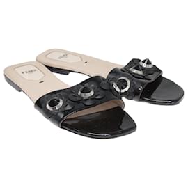 Fendi-Black Fendi Flowerland Flat Slides-Black