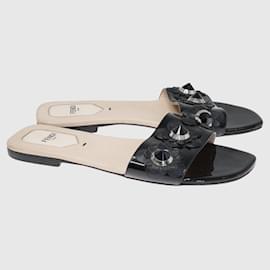 Fendi-Black Fendi Flowerland Flat Slides-Black