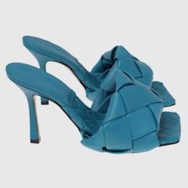 Bottega Veneta-Blaue Lido Slide-Sandalen aus Intrecciato-Blau