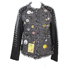 Staccato by Ground Zero-Black/Multicolor Tweed & Spiked Jacket-Black