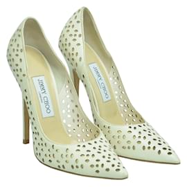 Jimmy Choo-White Perforated Anouk Pointed Toe Pump-White