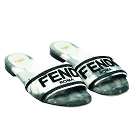 Fendi Grey White 'Floral' Flat slides Grey