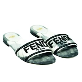 Fendi-Grey White 'Floral' Flat slides-Grey