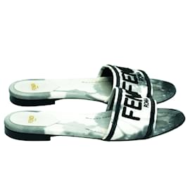 Fendi-Grey White 'Floral' Flat slides-Grey