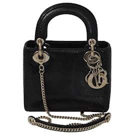 Christian Dior-Black Python Mini Chain Lady Dior Bag-Black