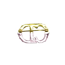 Christian Dior-Gold/White CD Faux Pearl Brooch Pin-Golden