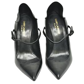 Saint Laurent-Black Anja D'orsay Pointed Toe Ankle Strap Pumps-Black