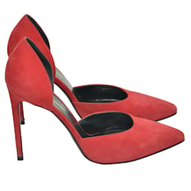 Saint Laurent-Zapatos de tacón rojos con punta en punta D'Orsay-Roja