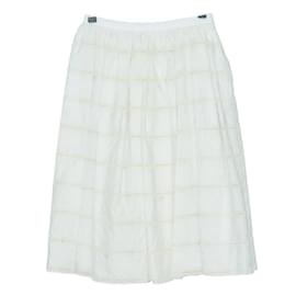 Miu Miu-White Lace Detail Pleated Midi Skirt-White