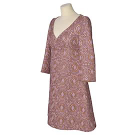 Louis Vuitton-pink/Purple Metallic Embroidered 3/4 Sleeve Dress-Metallic