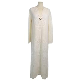 Valentino-Vestido Kaftan Creme De Renda Pesada-Cru