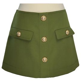 Balmain Green with Gold Tone Button Skirt Golden
