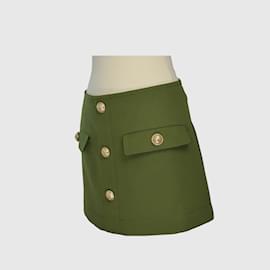 Balmain-Green with Gold Tone Button Skirt-Golden