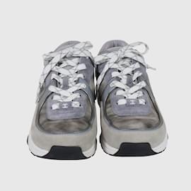 Chanel-Grey CC Low Top Lace Up Sneakers-Grey