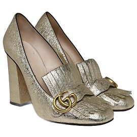 Gucci Marmont-Pumps mit Fransen in Metallic-Gold Golden