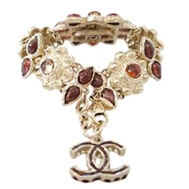 Chanel-Chanel Design de múltiplas flores em ouro com pulseira de pedras pérola CC-Dourado