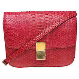 Céline-Bolsa Redonda Média Clássica com Aba-Vermelho