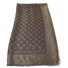 Echarpe Louis Vuitton Logomania rose fushia en laine et soie