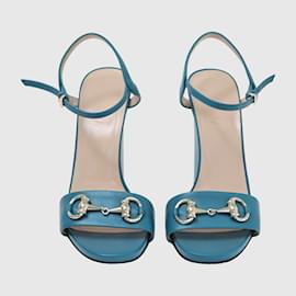 Gucci-Teal Blue Horsebit Ankle Strap Sandal-Blue