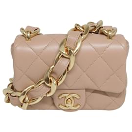 Chanel-Mini borsa con patta beige con tracolla a catena grossa - SS22-Beige