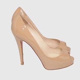 Christian Louboutin-Beige Peep Toe Platform-Beige