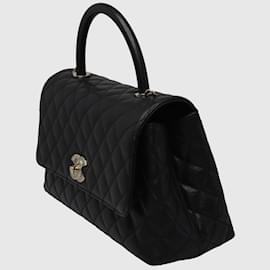 Chanel-Black Quilted Caviar Coco Top Handle Gold Hardware-Black