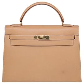 Hermès-Epsom naturale Kelly Sellier 32 borsa con hardware dorato-D'oro